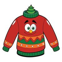 Festive christmas sweater character with a smiling face and tree collar vector