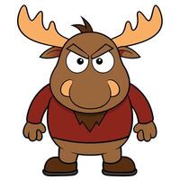 Cartoon moose character with angry expression wearing red sweater illustration vector