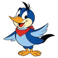 Cartoon bluebird character with red bandana smiling isolated on white background vector