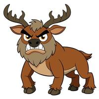 Grumpy cartoon deer illustration with antlers and angry expression vector