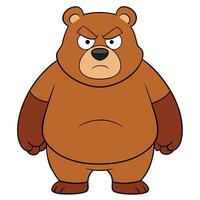 Cartoon angry brown bear character illustration on white background format vector