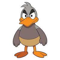 Cartoon duck character with angry expression standing on isolated white background vector