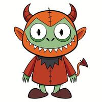 Cartoonish halloween devil character with horns and tail illustration for creative projects vector