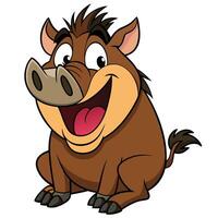 Happy cartoon warthog sitting down with a big smile isolated on white vector