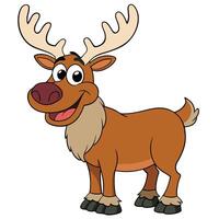 Cute cartoon reindeer illustration with big antlers and a happy expression vector