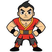 Cartoon kung fu fighter with red uniform ready for action vector