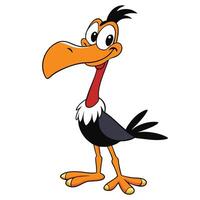Funny cartoon bird character with big eyes and orange beak standing smiling vector