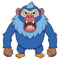 Cartoon angry yeti character illustration with blue fur and sharp teeth vector