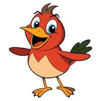 Cheerful red cartoon bird welcoming with open wings illustration vector