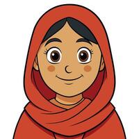 Cartoon portrait of a girl in headscarf smiling with cute and gentle expression vector