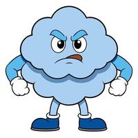 Angry cloud cartoon character with arms and legs ready to fight vector