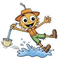 Joyful cartoon character splashing in water having fun playful kid illustration vector