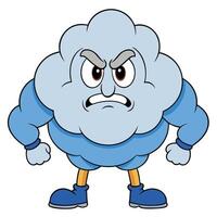 Cartoon angry cloud character with muscular arms and fierce expression illustration vector