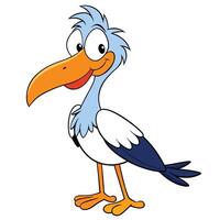 Funny cartoon pelican bird character illustration in standing pose isolated on white vector