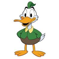 Huey duck cartoon character with green hat and jacket standing posing vector
