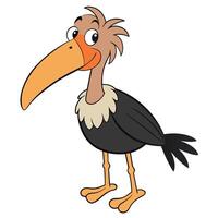 Cartoon marabou stork illustration with large beak and goofy expression vector