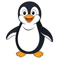Cheerful cartoon penguin illustration standing with open wings on white background vector