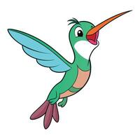 Cartoon illustration of a happy green hummingbird in flight vector