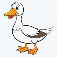 Cartoon duck illustration standing smiling with orange beak and feet on white vector