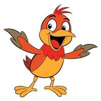 Cheerful bird cartoon character with open arms and happy expression illustration vector