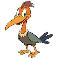 Cartoon bird character smiling with long beak detailed illustration vector