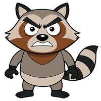 Cartoon angry raccoon illustration with furious expression on white background vector