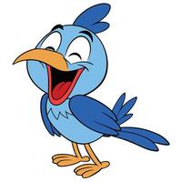 Cheerful cartoon bluebird character with big smile and expressive features on white background vector