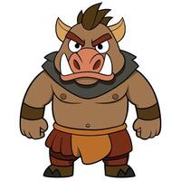 Cartoon illustration of an angry boar warrior with horns and tusks vector