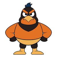Cartoon bird character with angry expression and orange and black feathers vector