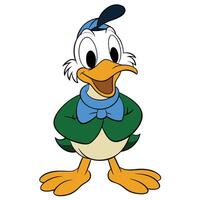 Optimistic duck cartoon character with bow tie and cap illustration vector