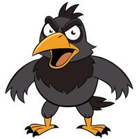 Cartoon angry crow character mascot with menacing expression illustration vector