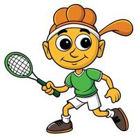 Cartoon tennis player with racket ready to strike illustration vector