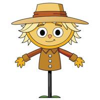 Cute cartoon scarecrow character with straw hat and buttons illustration vector