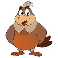Cute cartoon bird character illustration with happy expression standing on white background vector