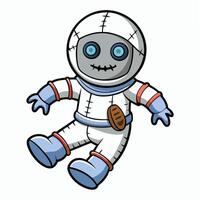 Cartoon astronaut voodoo doll floating in space funny and whimsical design vector