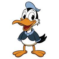 Cute cartoon duck character wearing sailor outfit standing isolated vector