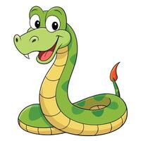 Smiling green snake cartoon illustration for childrens book design or educational material vector