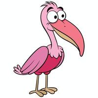Funny cartoon flamingo character illustration standing isolated on white background for kids design vector