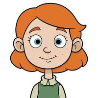Cartoon portrait of a girl with red hair and freckles smiling vector