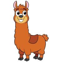 Cute cartoon llama illustration standing smiling isolated on white background vector