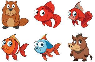Cartoon collection of aggressive monsters and angry elephants illustrations vector