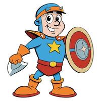 Cartoon superhero character with shield and axe illustration design vector