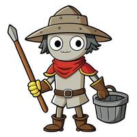 Cartoon hero character with spear and bucket ready for adventure illustration vector
