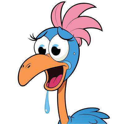 Crying cartoon bird illustration with expressive emotions and colorful design elements