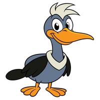Cartoon illustration of a happy gray bird character with orange beak vector