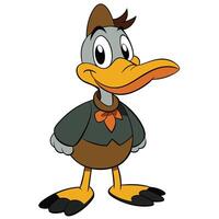 Smiling cartoon duck character wearing a bow tie and jacket illustration vector