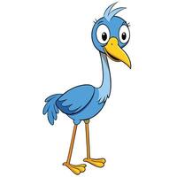 Cute blue cartoon bird illustration standing isolated on white background vector