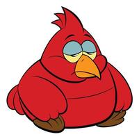 Sad cartoon red bird character with downcast eyes and orange beak vector