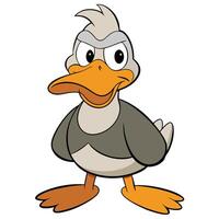 Cartoon duck character with angry expression standing isolated on white background vector