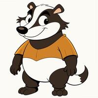 Happy cartoon badger wearing a t shirt standing upright isolated image vector